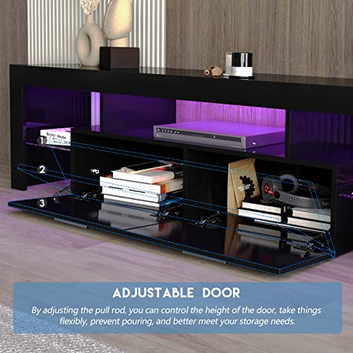 Modern High Gloss LED TV Stand for Flat Screens 50+/55/65 inch TV with Storage and Shelves for Living Room，Table Top Gaming Universal Oversized TV