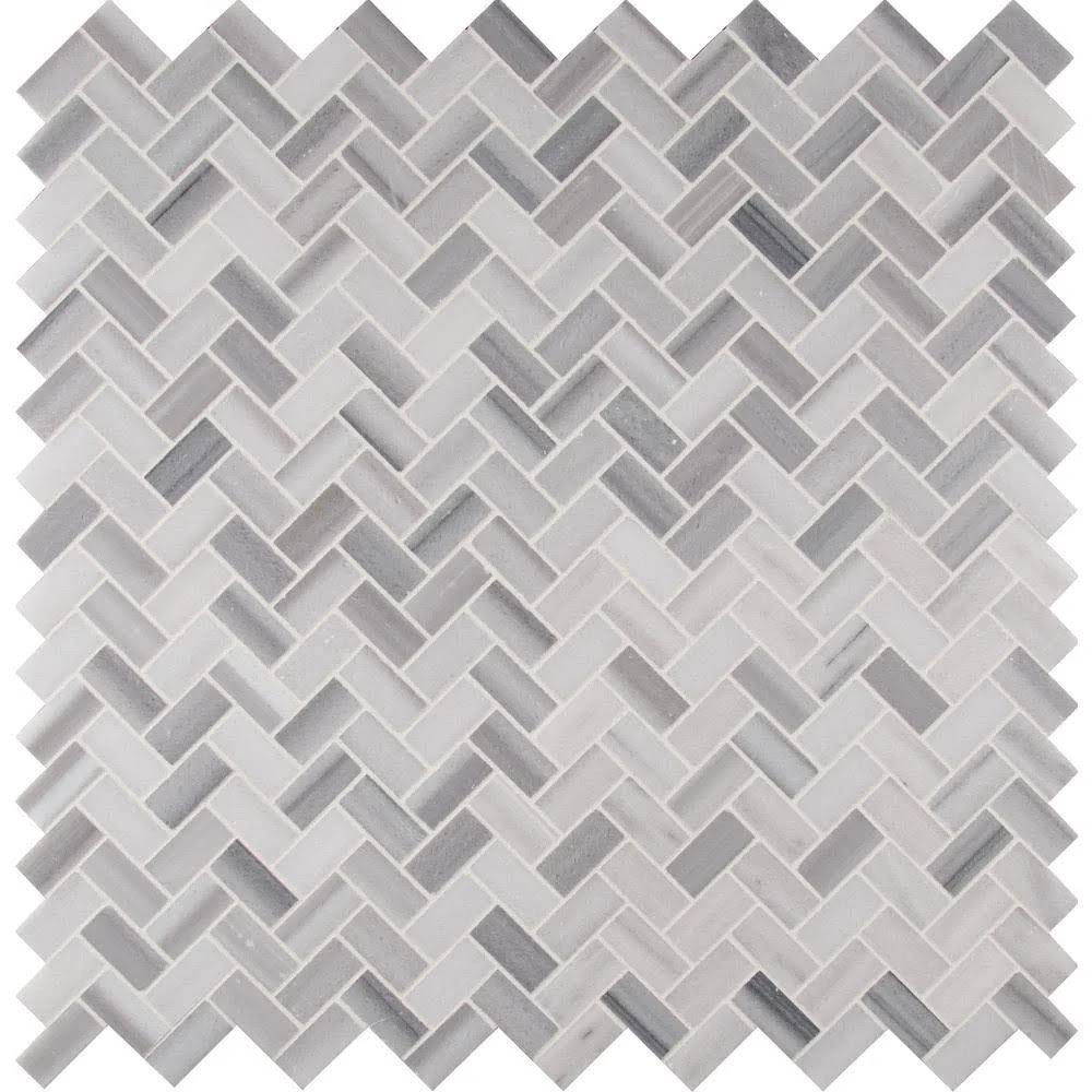 MSI Bergamo Herringbone 12 in. x 12 in. x 10 mm Polished Marble Mesh-Mounted Mosaic Tile (10 Sq. ft. / CASE)