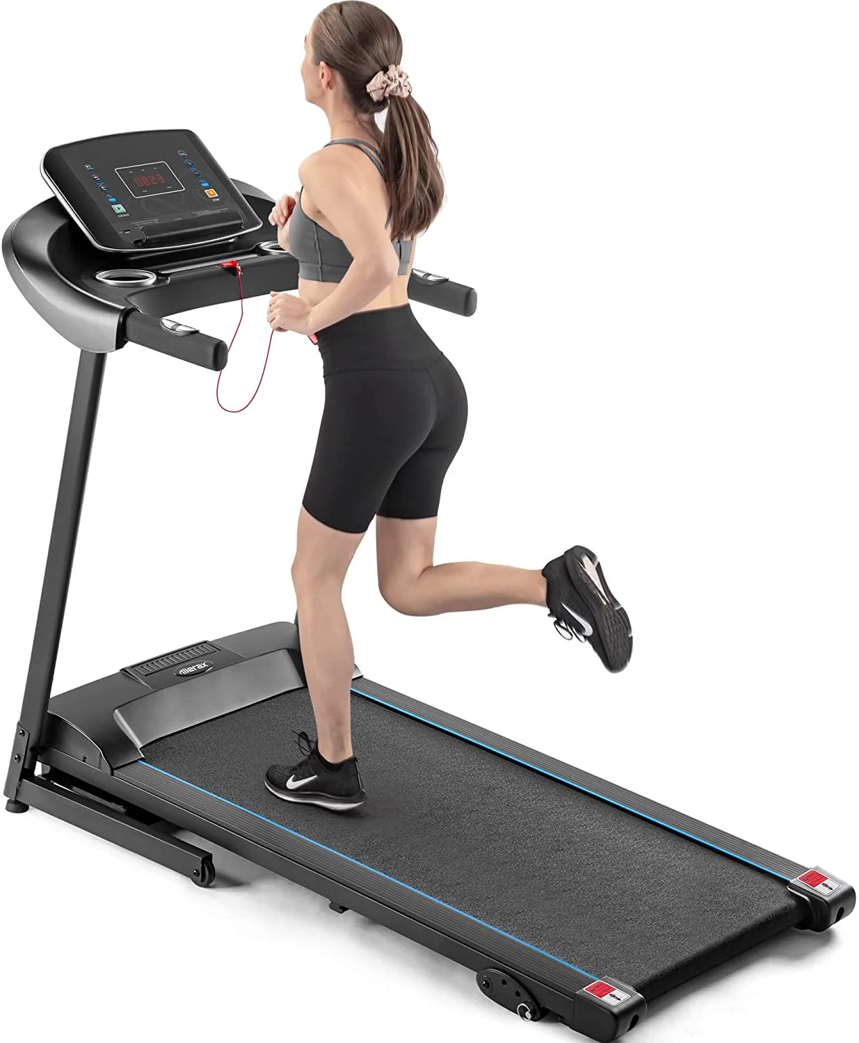 Folding Middle Treadmill for Home, 2.5HP Electric Motorized Running Machine with 10MPH Speed, Large Running Surface, 12 Programs, Speakers, Incline