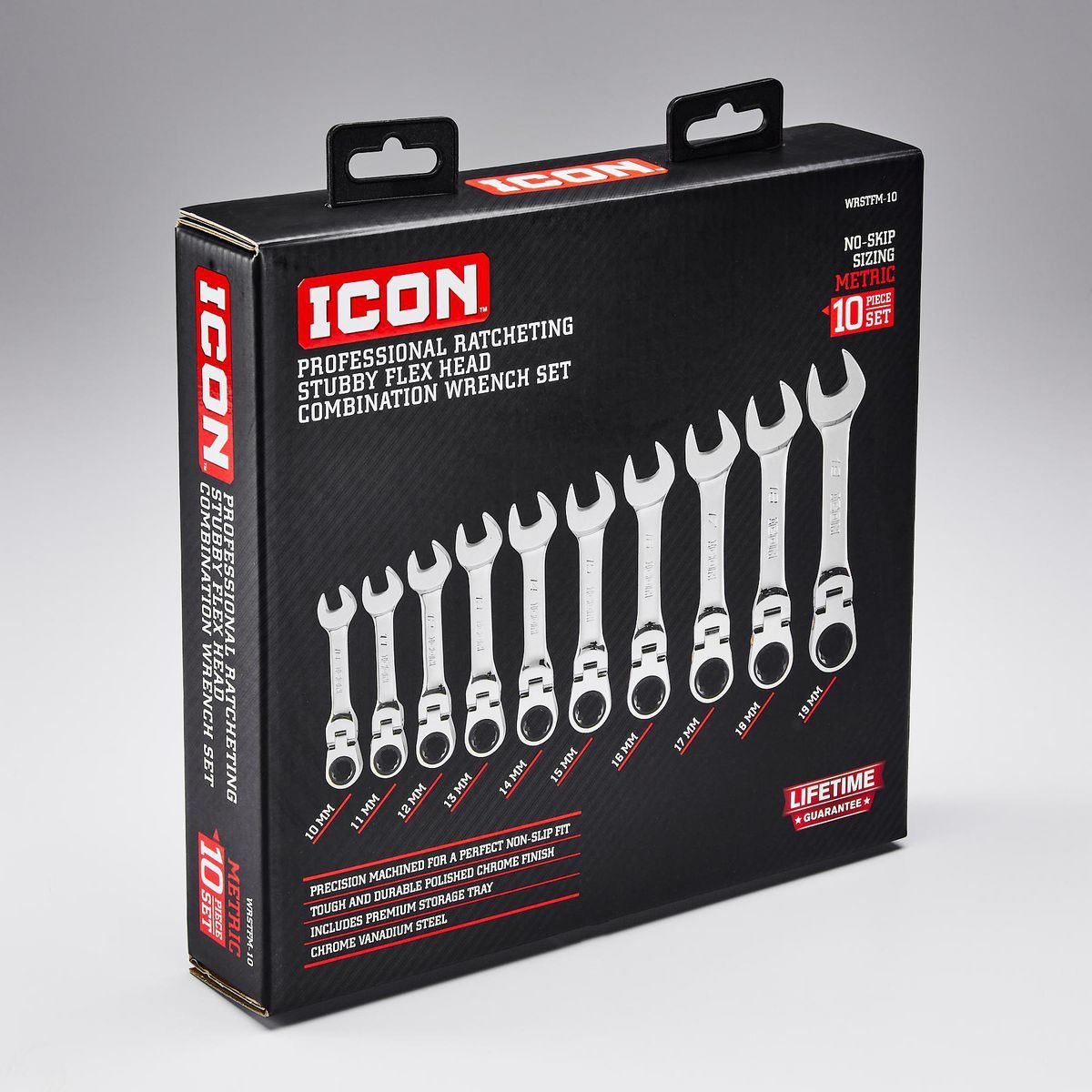 ICON Professional Stubby Flex Head Metric Ratcheting Combination Wrench Set, 10-Piece