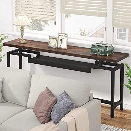 KHBIULIFE 70 inch Sofa Table  Narrow Long Console Table with 2 Tiers  Industiral TV Console Behind Couch Table with  for Entryway  Living Room  Brown