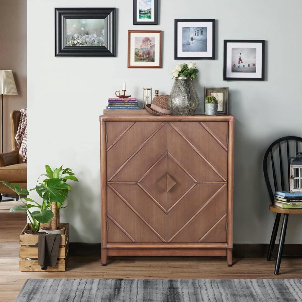 Accent Cabinet with Doors Entryway Living Room Bedroom 2 Door Farmhouse Distressed Storage Cabinet White
