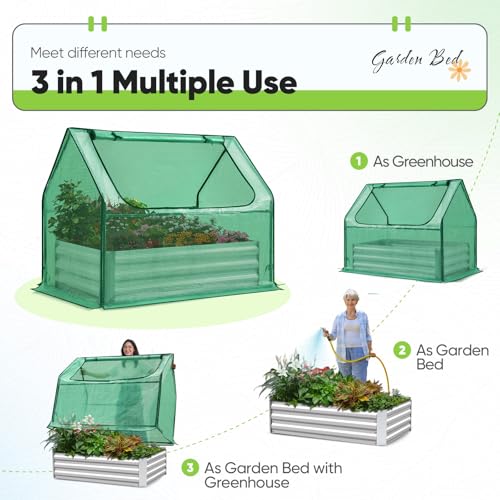 Quictent Raised Garden Bed Galvanized Raised Beds for Gardening Vegetables with Cover 8x4x1 ft Metal Planter Box Outdoor Use (Clear)