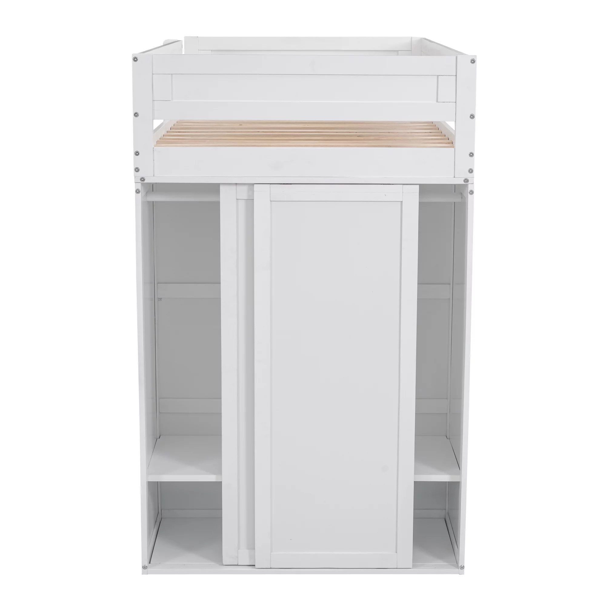 Twin Wood Loft Bed with Wardrobes and 2-Drawer Desk with Cabinet, Loft Twin Bed with Desk for Teenagers, Multiple Functions Bed