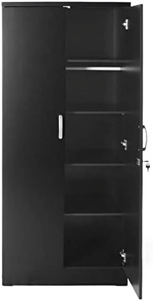 Modern Wood Two Door Armoire Wardrobe Cabinet In Black