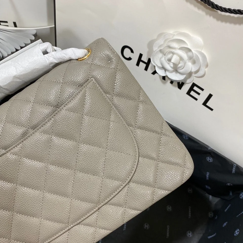 Chanel Large Classic Handbag Gold Hardware Grey For Women, Women&rsquo;s Handbags, Shoulder Bags 11.8in/30cm