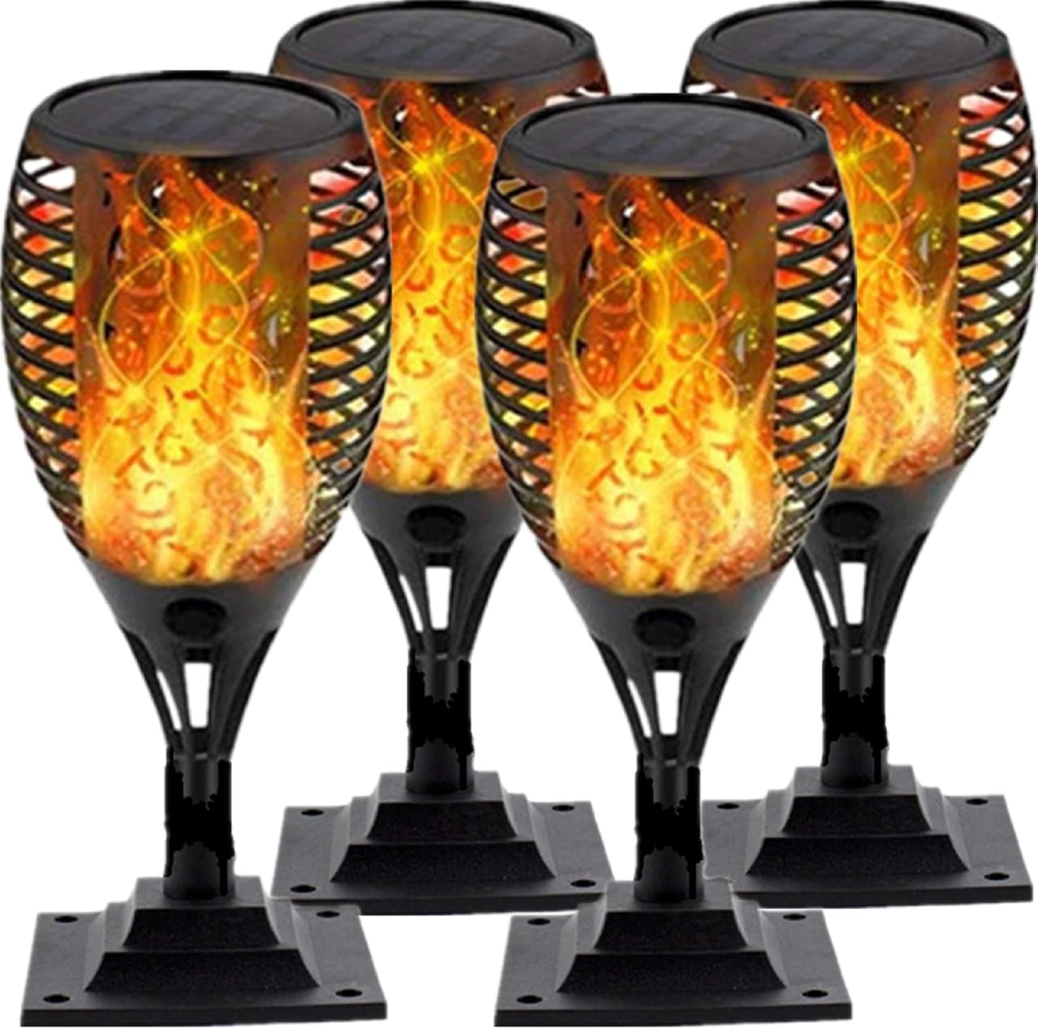 Solar Post Cap Lights Flame Torch Lights Outdoor Deck Lighting Adaptor for 4x4 5x5 6x6 3.5x3.5 Fence Post Light Dancing Flickering Flames LED Lamp