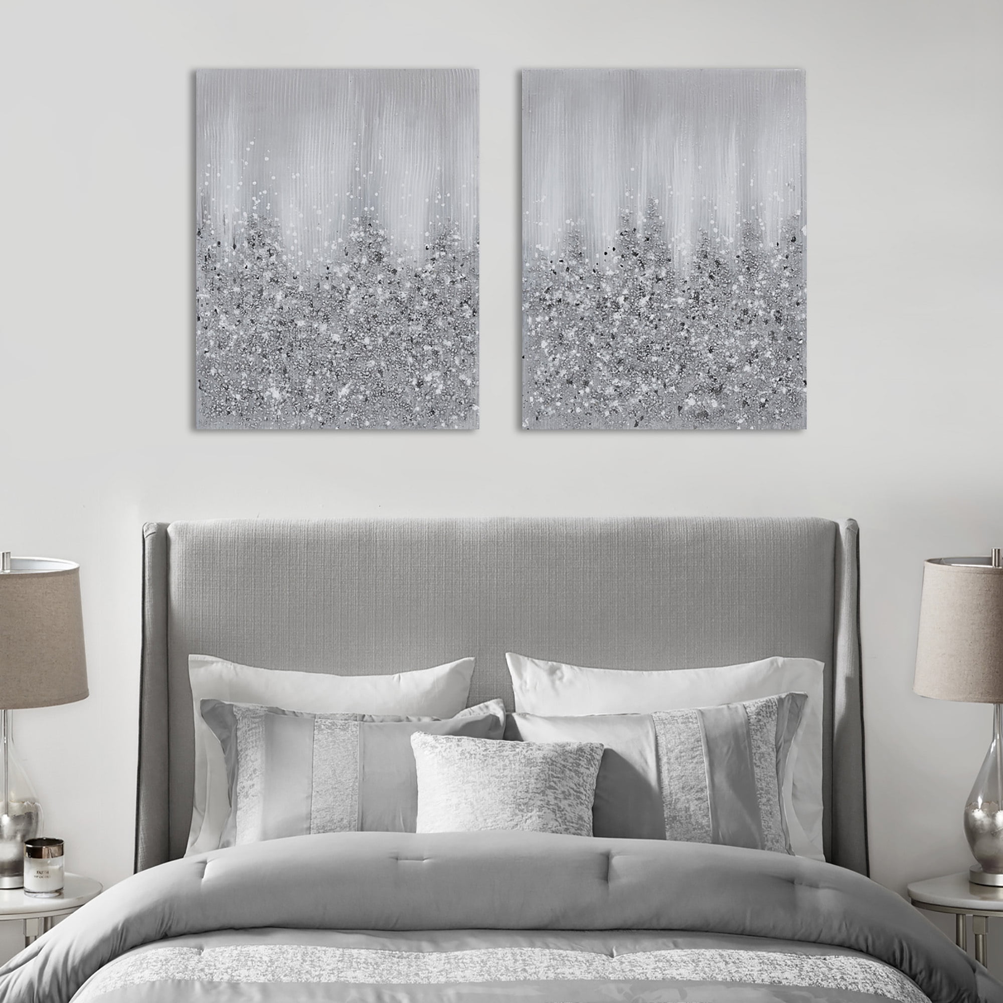 Madison Park Glimmer Heavily Embellished 2-piece Canvas Wall Art Set in Silver, 22"W x 28"H