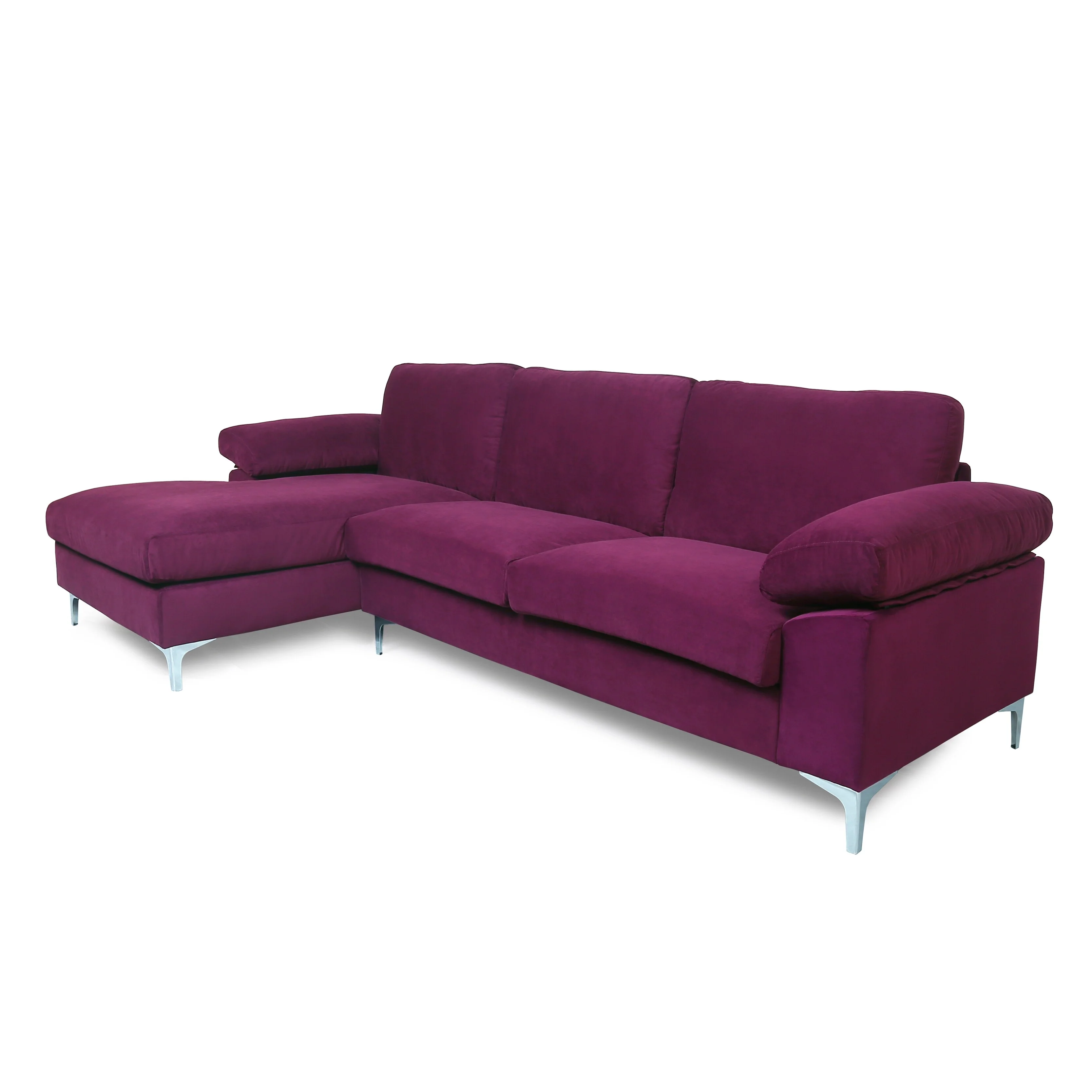 103" Wide Modern Upholstered L-shape Left Facing Tufted Velvet Sectional Sofa with Metal Leg Purple
