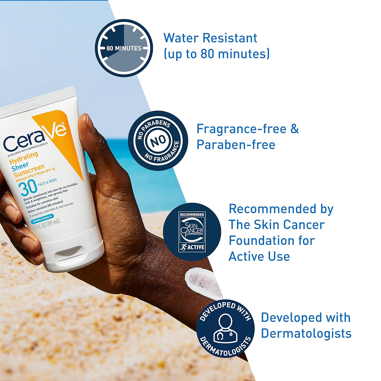 CeraVe Hydrating Sheer Sunscreen SPF 30 for Face and Body | Mineral & Chemical Sunscreen with Zinc Oxide, Hyaluronic Acid