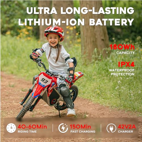 AIII Electric Dirt Bike for Kids 3-7, High Performance Racing Grade Motorcycle, Up to 8MPH, 2 Speed Settings, 12-Inch Off-Road Tires