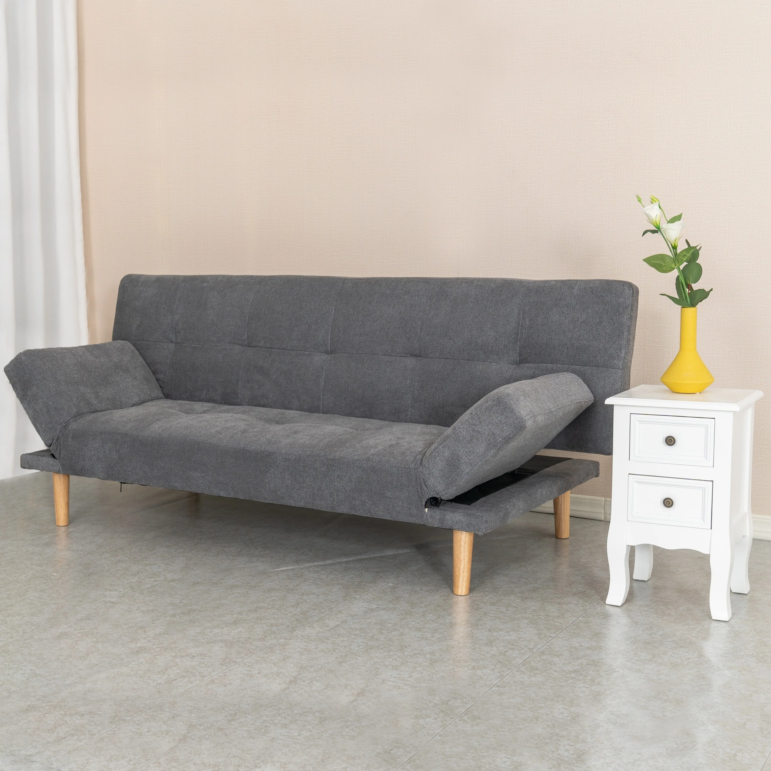 Modern Sofa Bed Linen Tufted Back Convertible Futon Sleeper