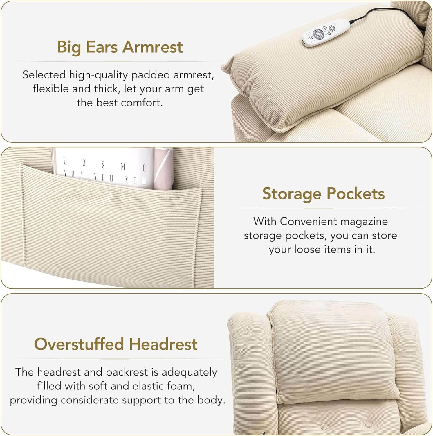 Euphoria Power Lift Massage Recliner Chair - Beige