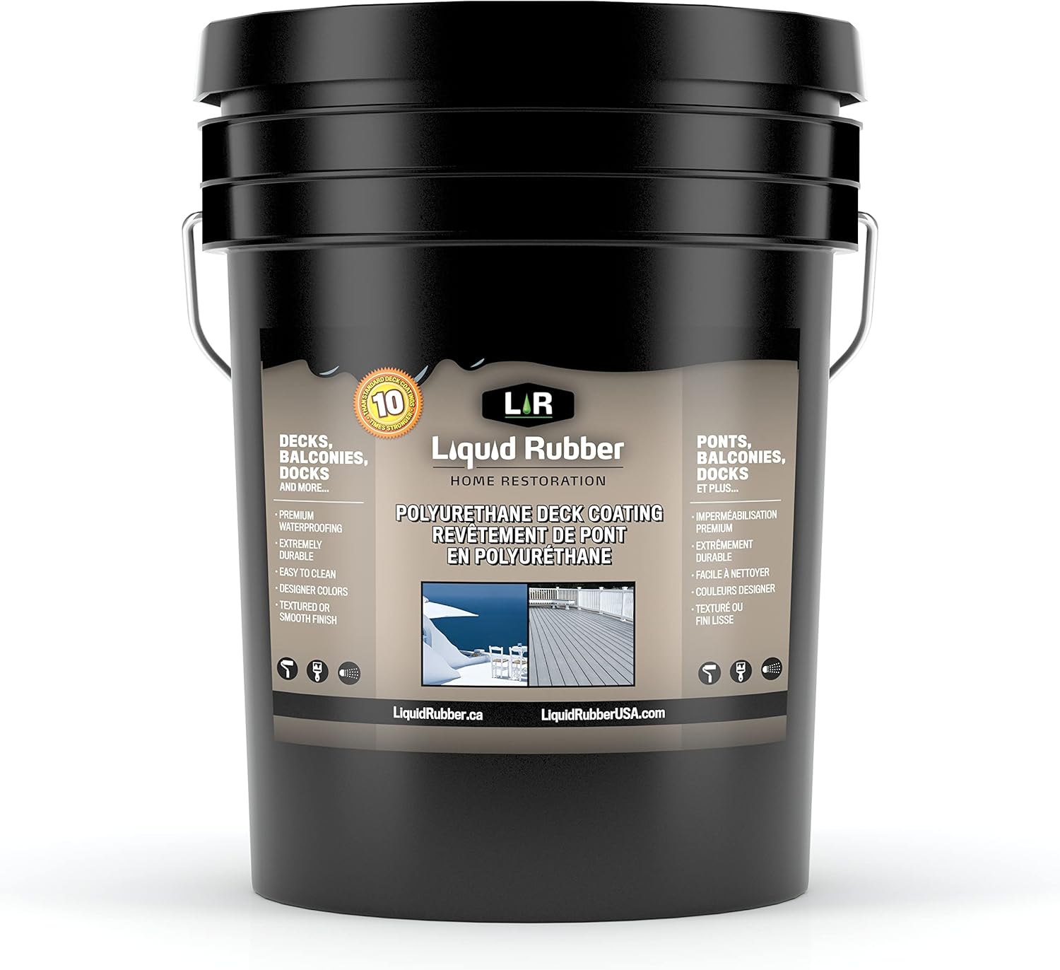Liquid Rubber Smooth Polyurethane Deck Coating - Solar Protection Deck Sealant, Non-Toxic Multi-Surface Waterproofing Membrane, Easy to Apply, White
