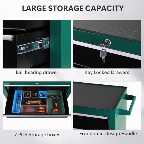 5-Drawer Rolling Tool Chest, Modular Tool Cabinet with Brake Casters & Removable Drawers, Workshop Toolbox Cart for Factory/Garage, Black