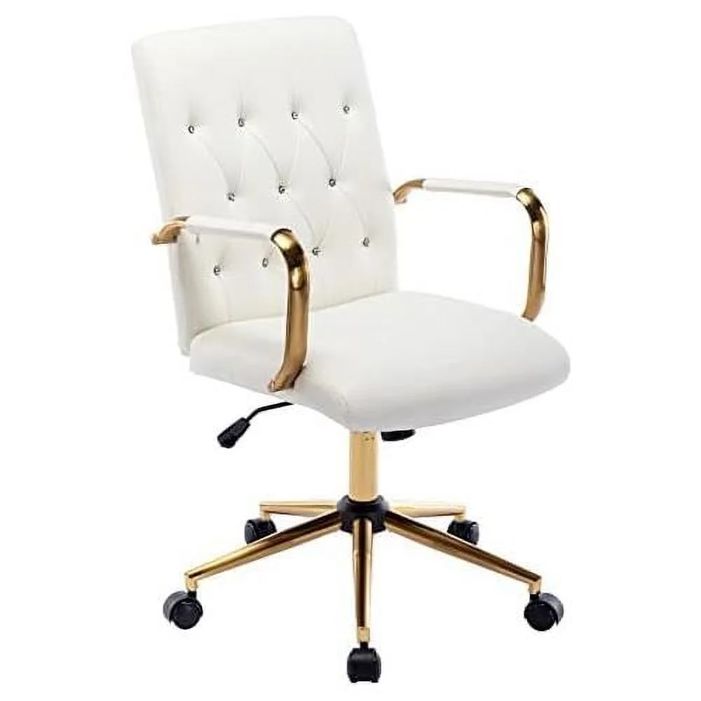 Duhome PU Leather Home Office Desk Chairs, Modern Task Chair With Wheels For Office, Swivel Adjustable Computer Chair With Armrest And Base White