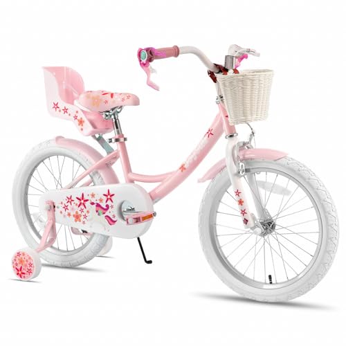 JOYSTAR Unicorn Kids Bike for Girls Ages 2-9 Years Old, 12 14 16 18 Inch Kids Bike with Training Wheels, Doll Seat, Streamers and Basket