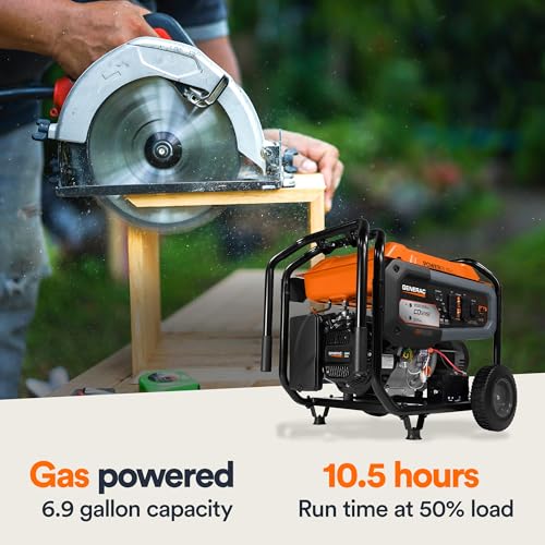 Generac 8,000-Watt Gas-Powered Portable Generator - Electric Start with COsense - PowerRush Advanced Technology - Reliable Power for Emergencies