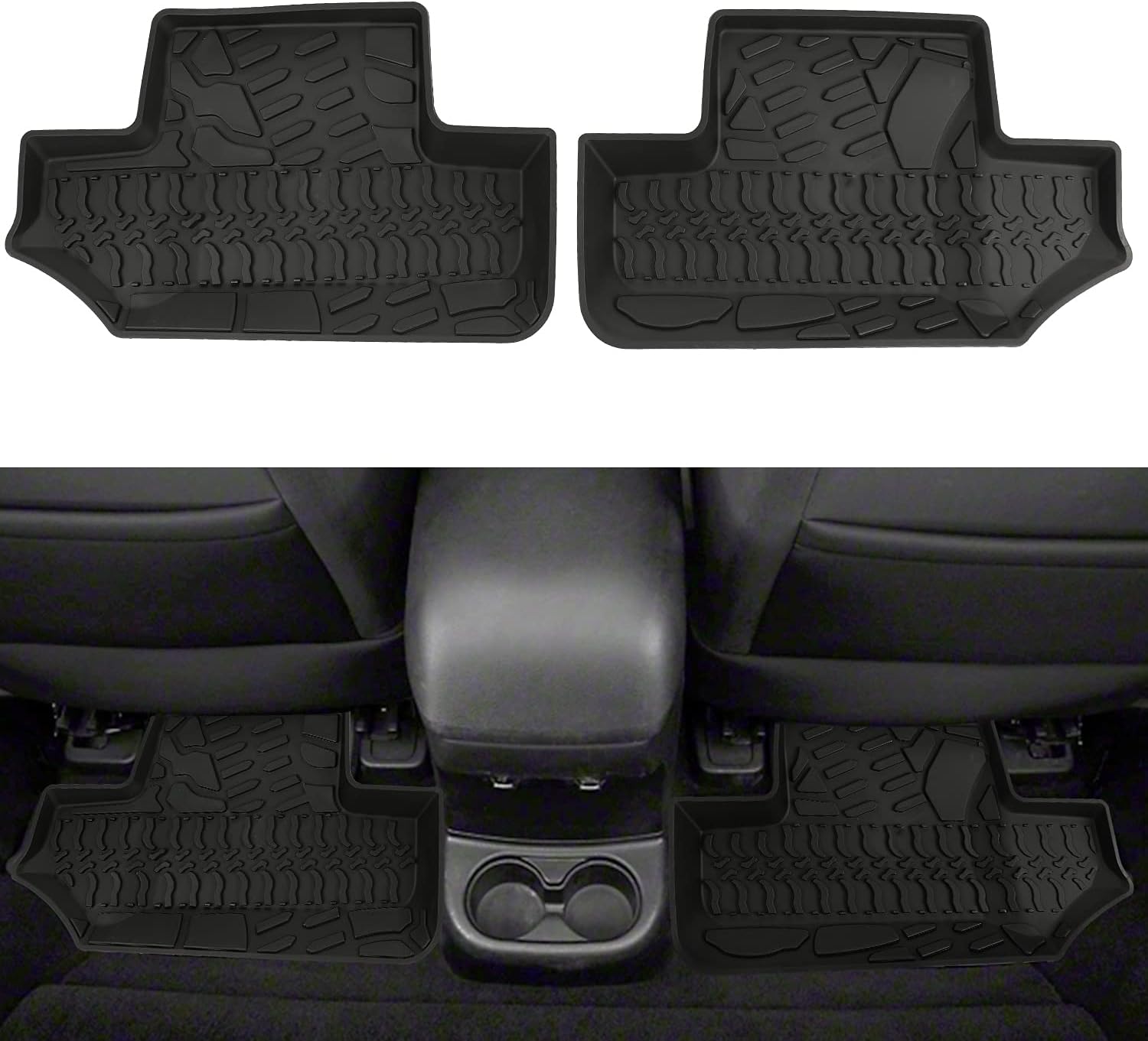 Winunite Black Slush Floor Mats Compatible with Jeep Wrangler JK 2 Door 2007-2013 Front and Rear Row All Weather Protector Mat TPE Floor Carpet Liner