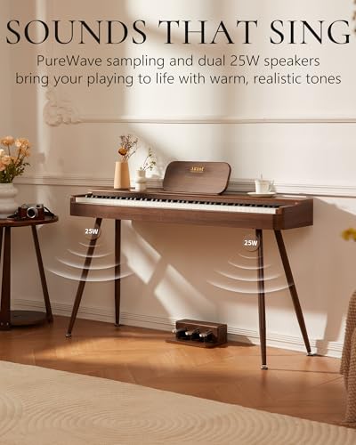 AKLOT Touchscreen Weighted Keyboard Piano: 88-Key Graded Hammer Action Digital Piano, Handcrafted Round-Edged Design, Triple Pedal, Stand, USB-MIDI