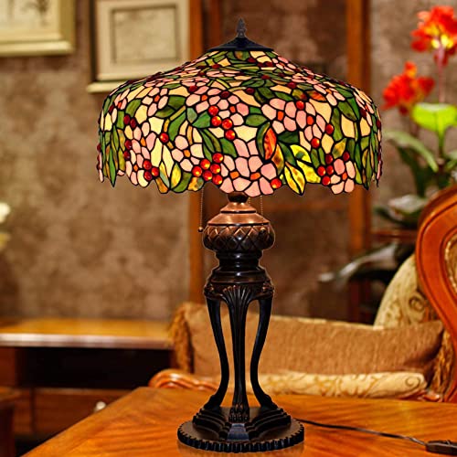 Tiffany Table Lamp Stained Glass Bedside Reading Lamp 3-Light 20"X20"X32" Antique Victorian Art Style Desk Lamp for Bedroom Living Room Study Office