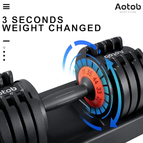 AOTOB 25/55 lbs Dumbbell Set, Anti-Slip Fast Adjust Turning Handle, Adjustable for Men and Women, Pair for Home Gym Exercise