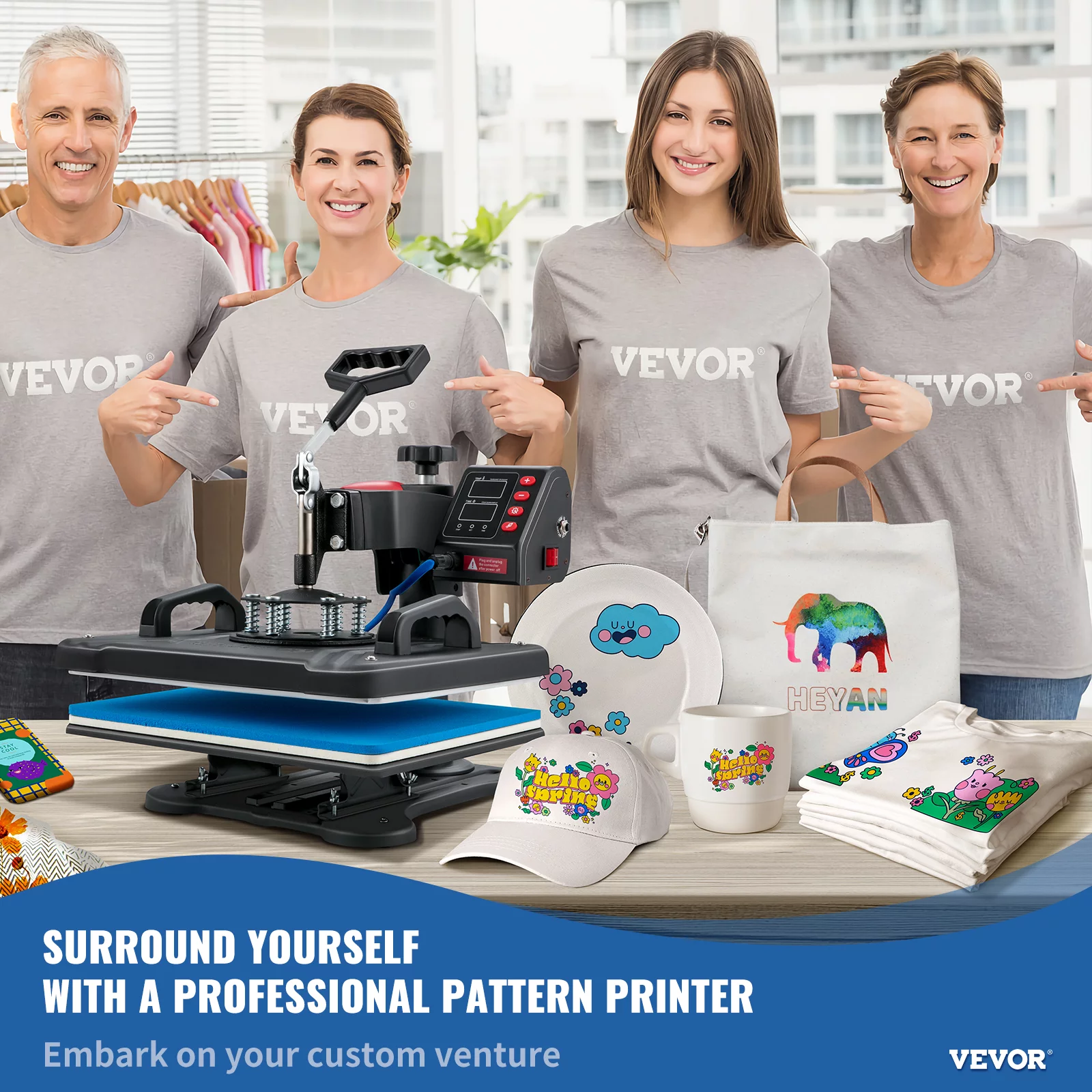 SKYSHALO Heat Press Machine, 12x15inch / 30x38cm, 5IN1 Clamshell Sublimation Transfer Printer with Teflon Coated, Digital Precise Heat Control