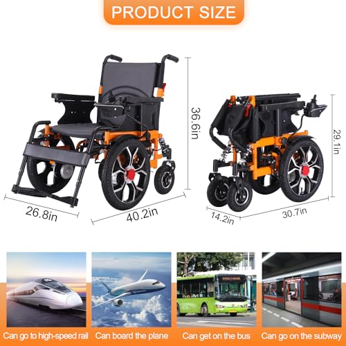 Foldable Electric Wheelchairs for Adults, All Terrain Heavy Duty Electric Wheelchair,Powerful Dual Motor Motorized Wheelchair for Seniors