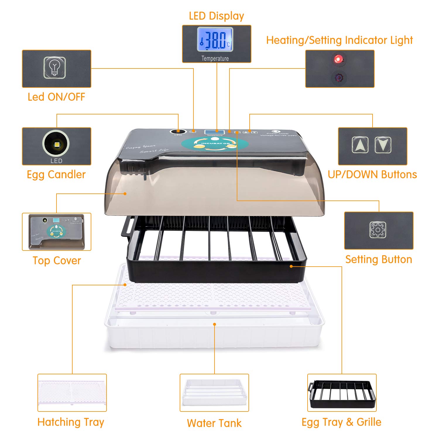 Apdo Egg Incubator, 9-35 Eggs Fully Automatic Poultry Hatcher Machine, Led Candler Automatic Egg Turner Temperature Control