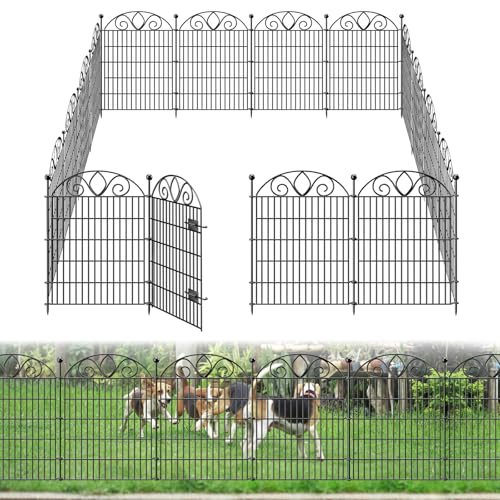 8 Panels No Dig Tall Garden Fence Panel – 48" H X 21' L Rustproof Metal Dog Fence Outdoor for Yard, Decorative Animal Barrier Fence for Pet