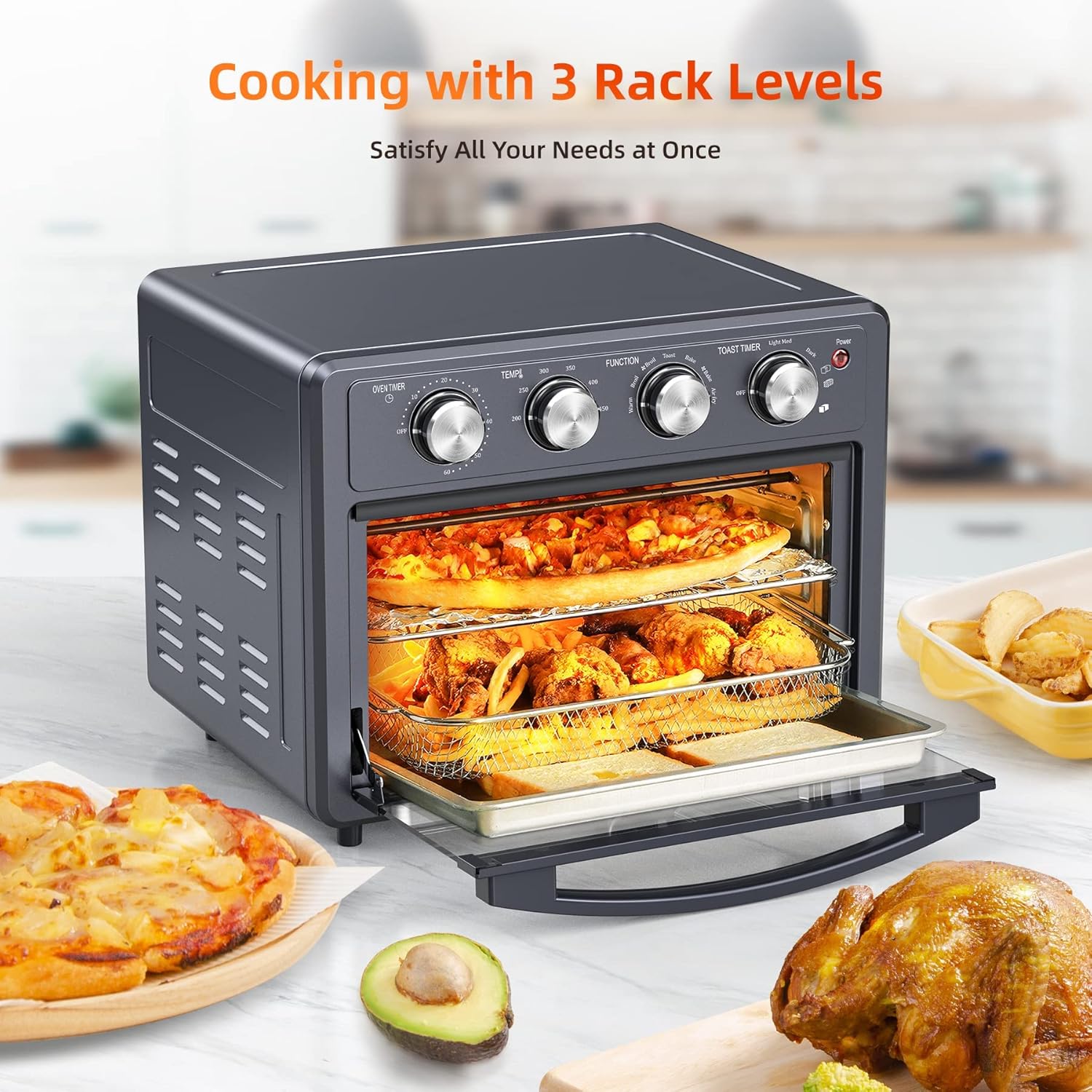 Air Fryer Toaster Oven Combo, 25 QT Air Fryer 7-in-1 Convection Toaster Oven with Air Fryer, Roast, Bake, Broil, Reheat