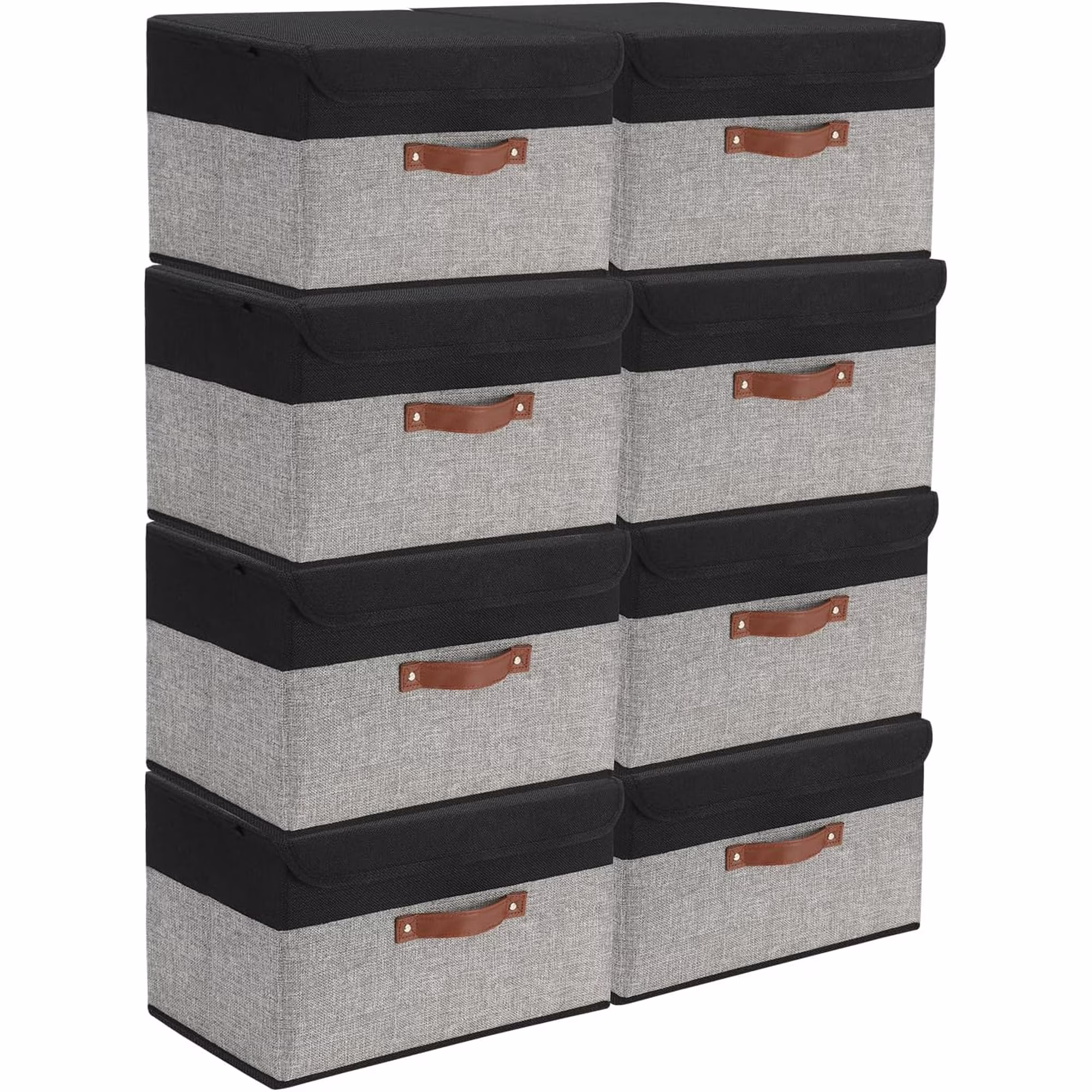 8 Pack Linen Foldable Storage Box Containers Fabric Bins with Lids Storage Baskets for Shelves Drawers, Desktop, Closet, Classroom, Office, Bedroom