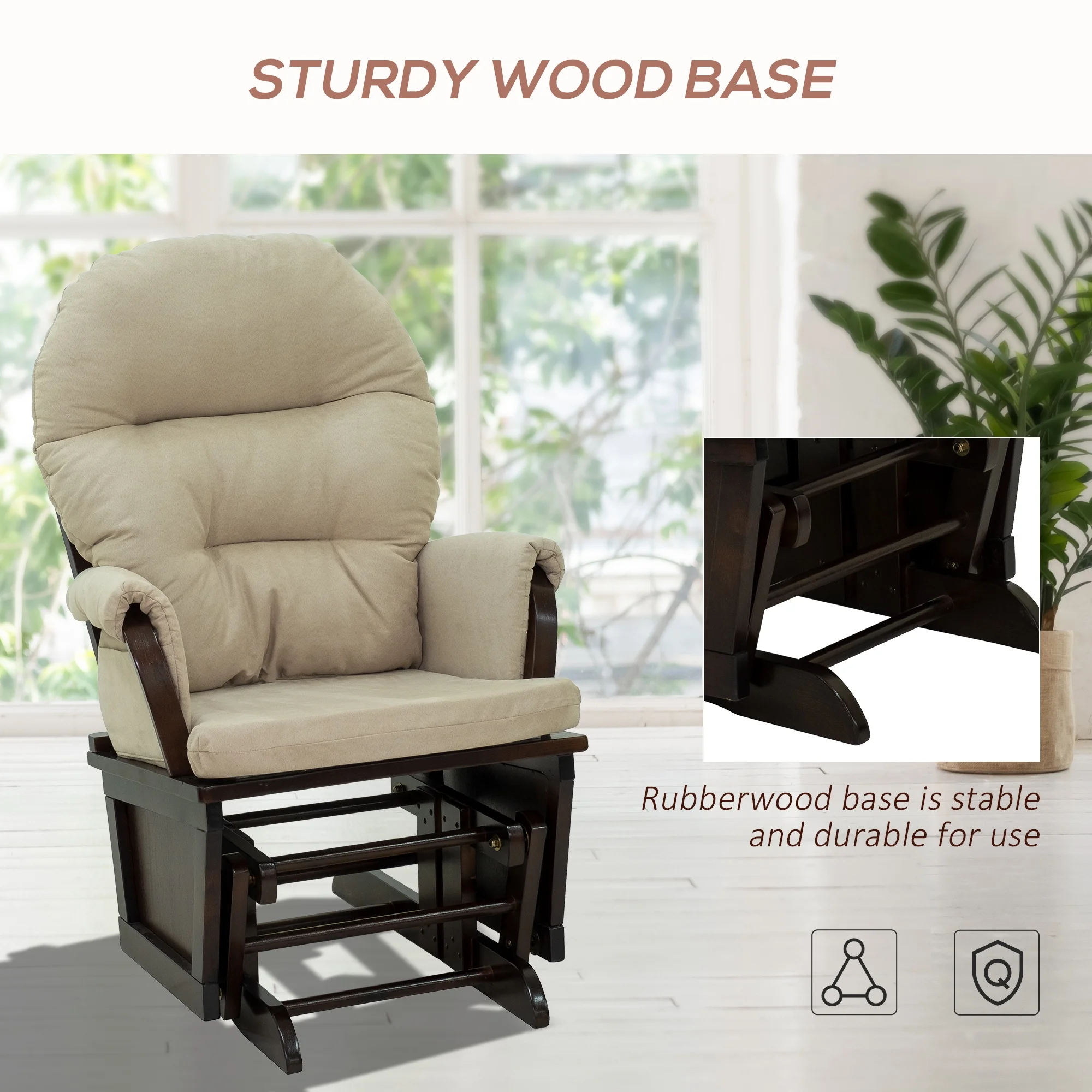 CoSoTower Nursery Glider Rocking Chair with Ottoman, Thick Padded Cushion Seating and Wood Base, Cream White
