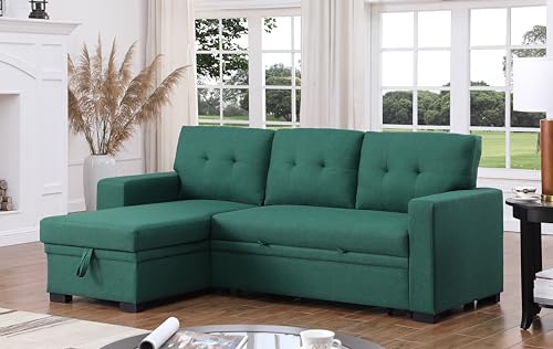 Devion Furniture Regis 4-in-1 Convertible L Shaped Couch with Pull Out Bed and Storage, Sectional Sleeper Sofa with Reversible Chaise for Living Room