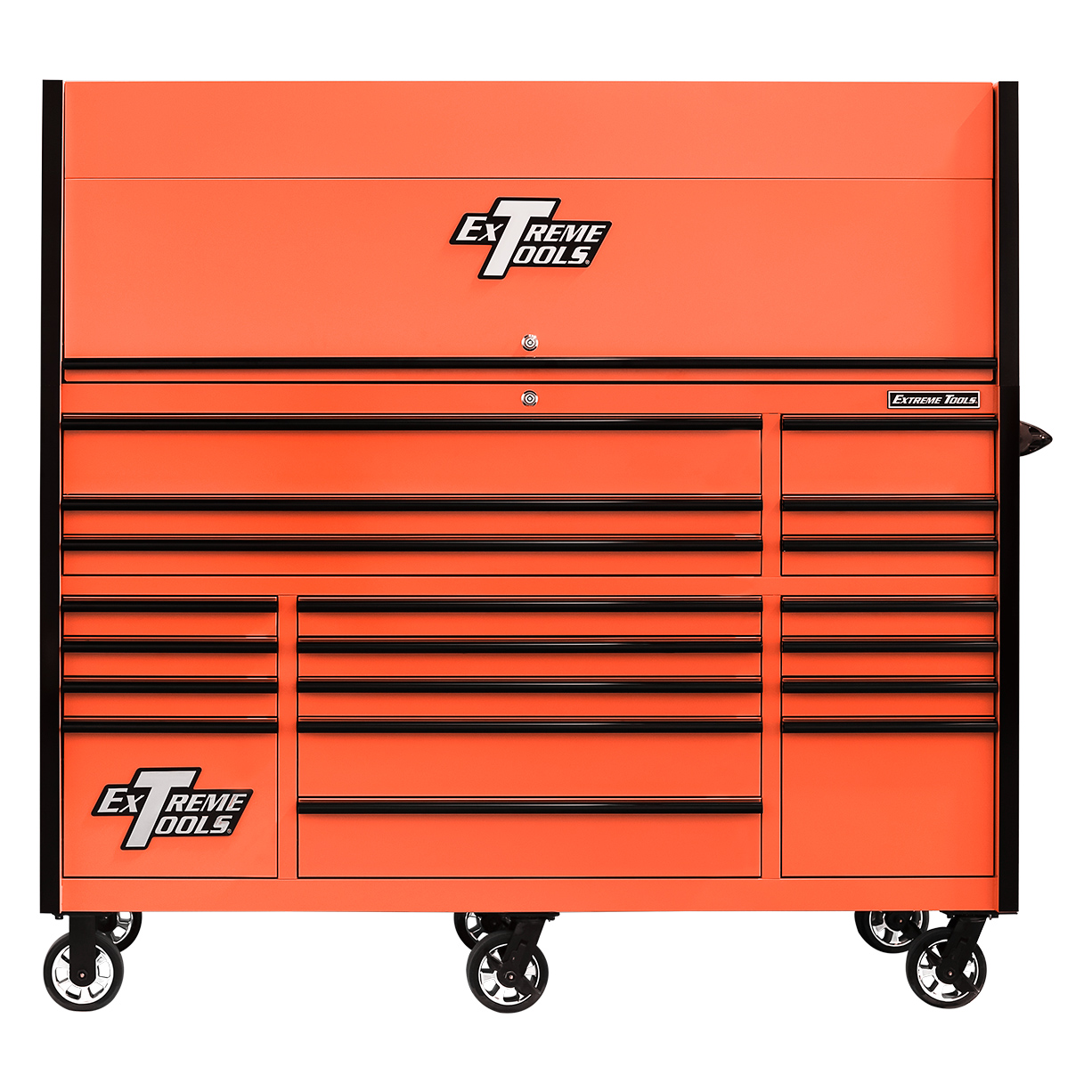 used toolboxExtreme Tools 72in. x 30in. 19 Drawers Triple Bank Roller Cabinet and Power Workstation Hutch Combo