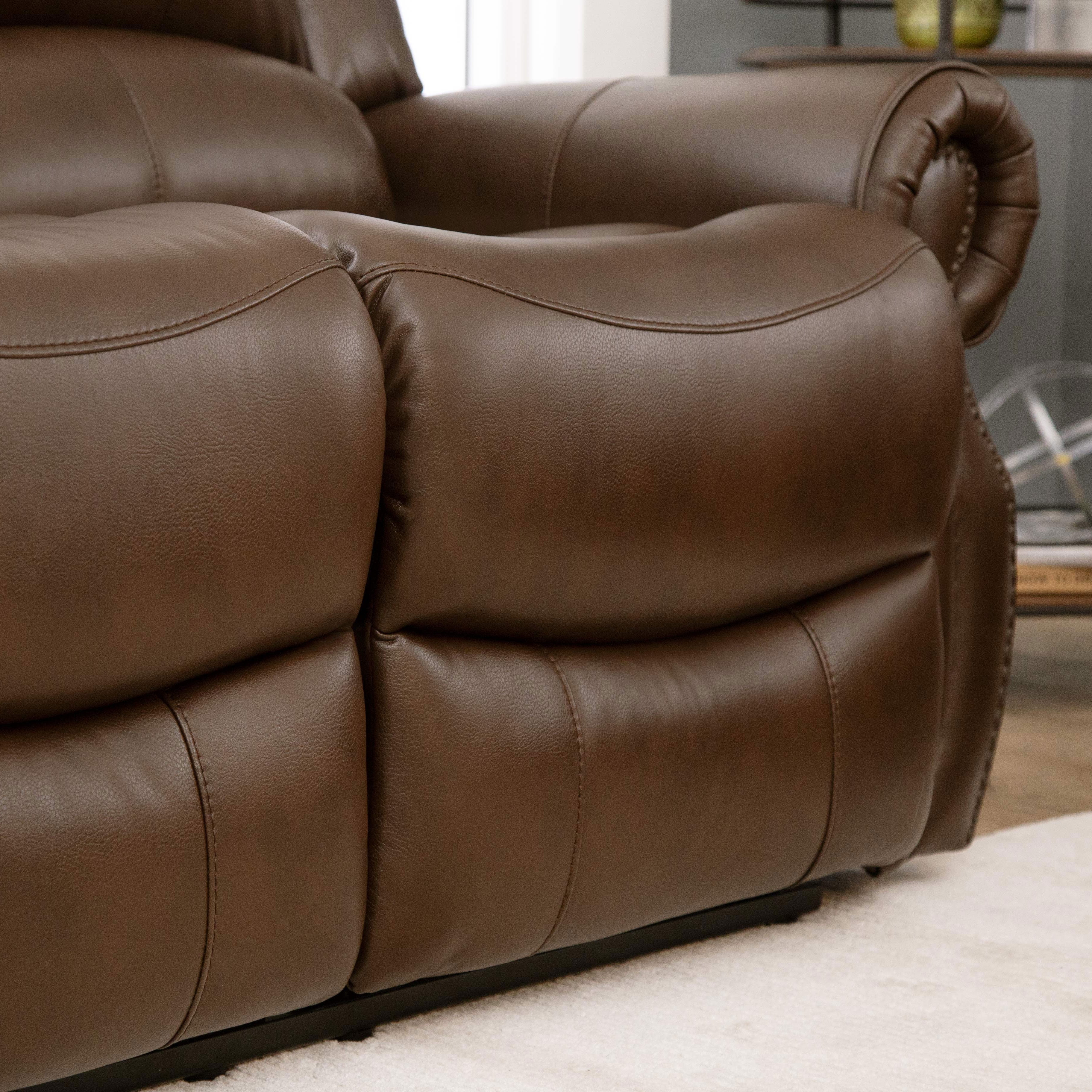 Devon and Claire Kanan Mesa Camel Reclining Console Leather Loveseat