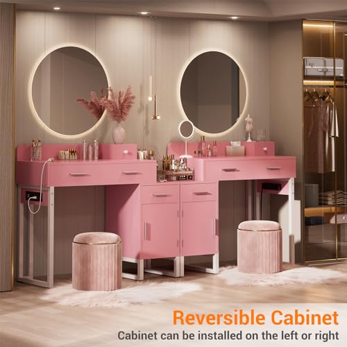 Vanity Desk with 4 Storage Drawers - Modern Makeup Vanity Table with Charging Station