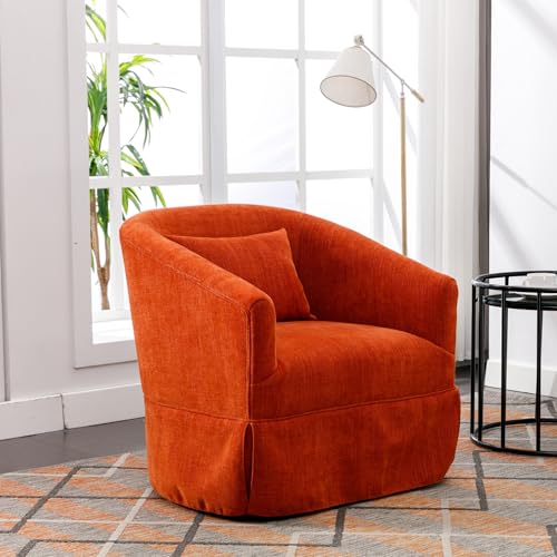 Swivel Accent Armchair, Upholstered 360 Degree Swivel Barrel Chair with Skirt