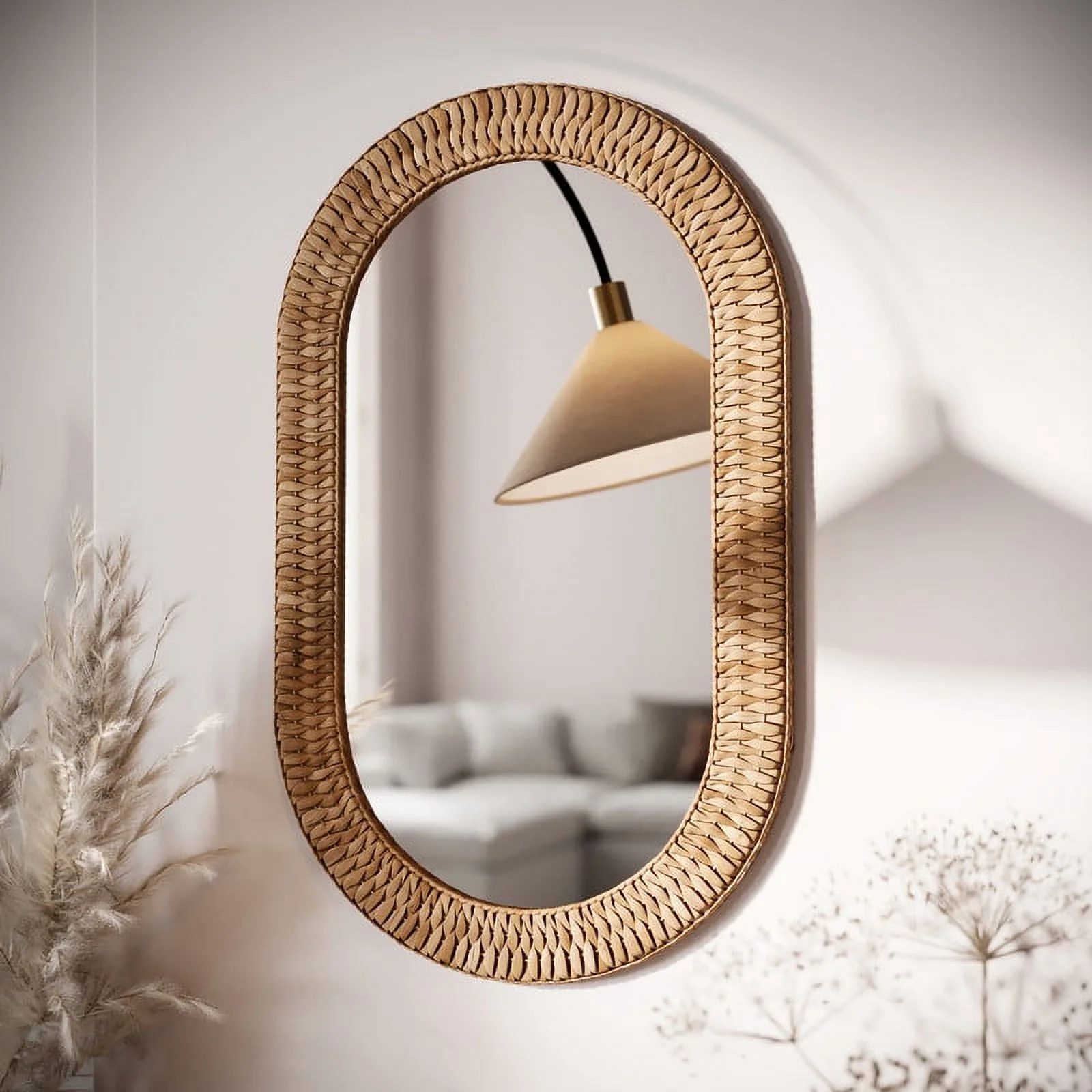 Oasis Grass Oval Rattan Woven Boho Wall Mirror