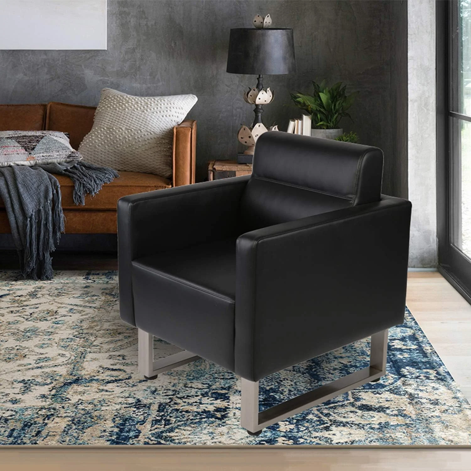 Office Guest Chairs Modern Waiting Room Office Reception Lobby Modern PU Leather Club Collection Occasional Chair Home Arm Chair Sofa Seat Furniture