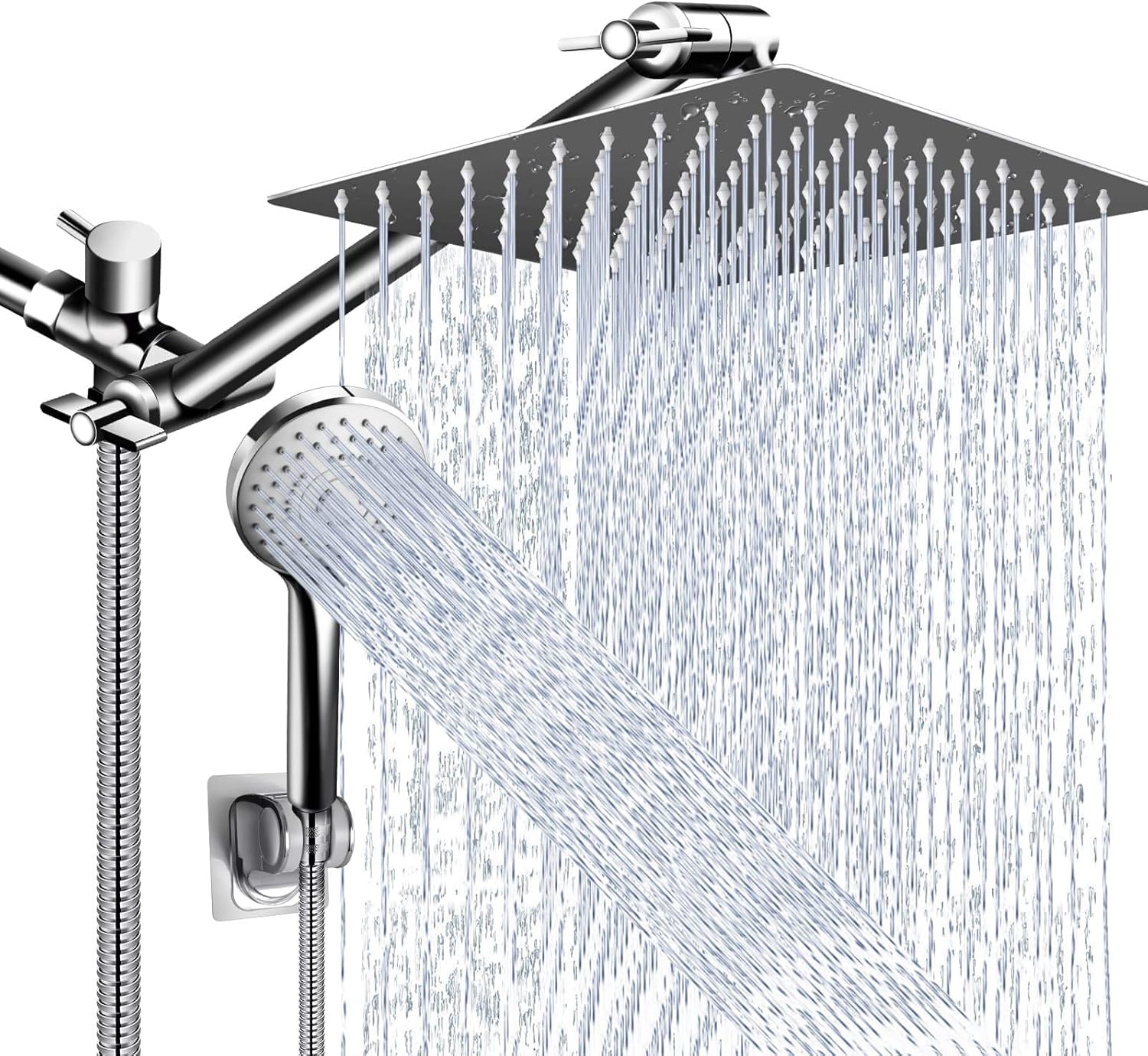 Shower Head Combo,10 Inch High Pressure Rain Shower Head with 11 Inch Adjustable Extension Arm and 5 Settings Handheld Shower Head Combo