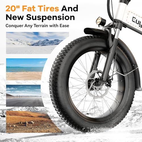 1000W Folding Electric Bike,48V 20AH Removable Battery E Bike,30+MPH,80 Miles Max Range Electric Bike for Adults,20" Fat Tire Foldable ebike