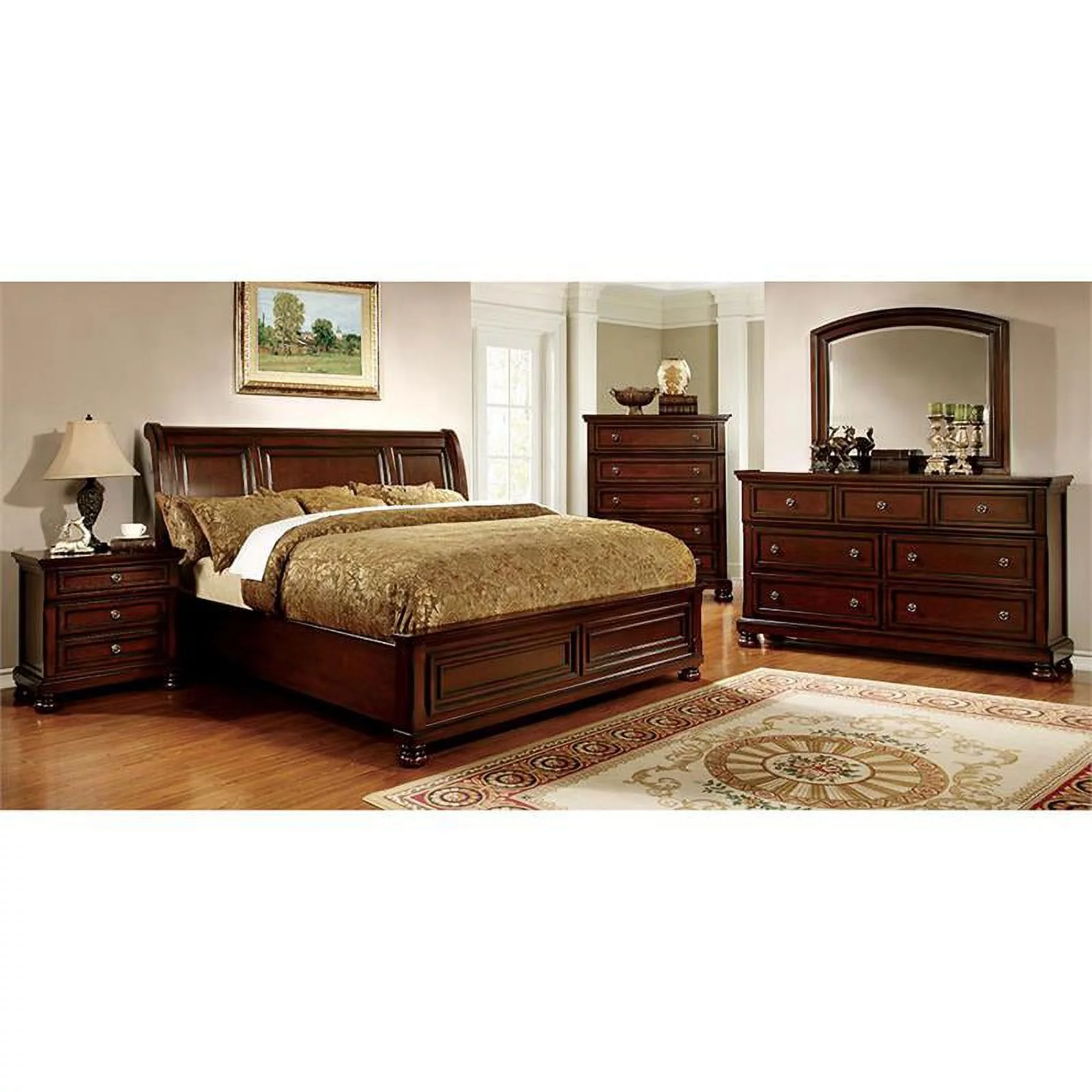 FOA Caiden 2pc Dark Cherry Solid Wood Bedroom Set - Nightstand + Chest