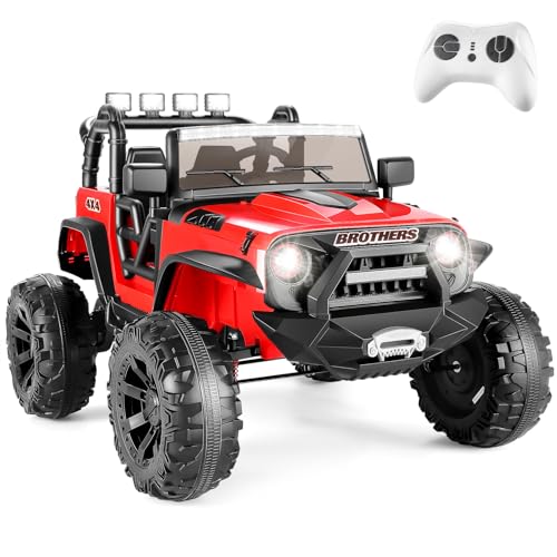 Hikole 24V Ride on Car Truck with Remote Control, 2 Seater Kids Power Electric Wheels Jeep, 3 Speeds, Bluetooth, LED Lights, Suspension