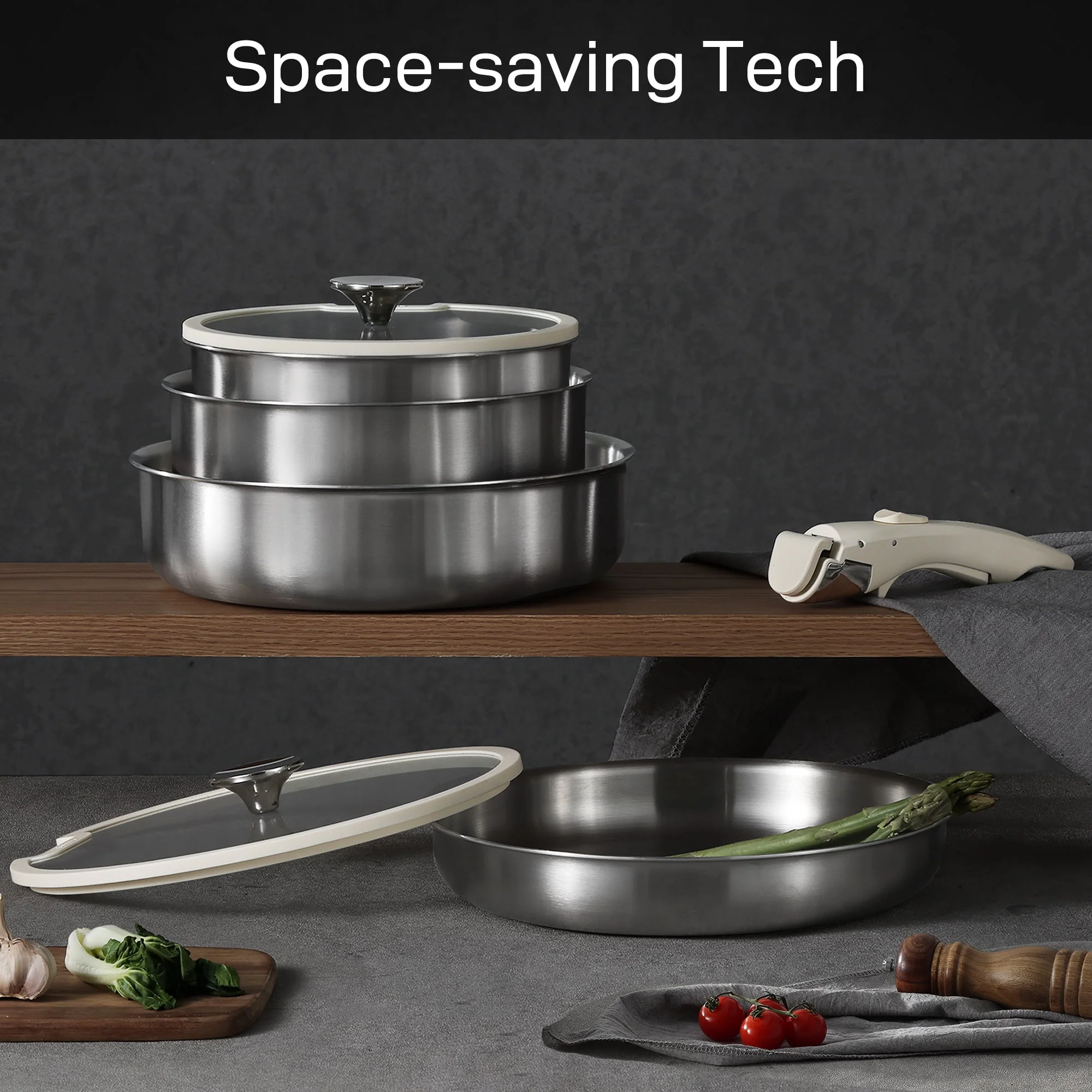 Carote Nonstick Cookware Sets, 5 Pcs Granite Non Stick Pots and Pans Set with Removable Handle