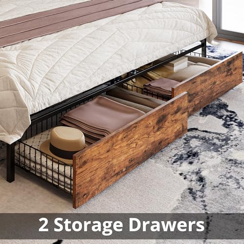 LIKIMIO Full Size Bed Frame, Storage Headboard with Charging Station, Platform Bed with Drawers, No Box Spring Needed, Easy Assembly