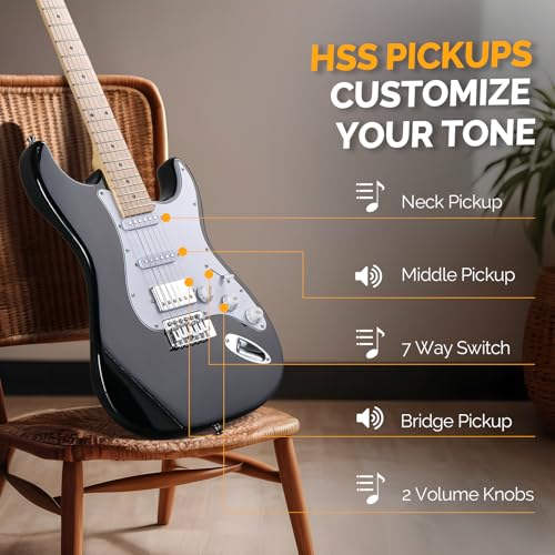 GLARRY Electric Guitar, 39" Full Size Electric Guitar Kit with HSS Pickup Coil Split for Beginner, 20W Amp and Accessories Pack Guitar Bag (Sunset)