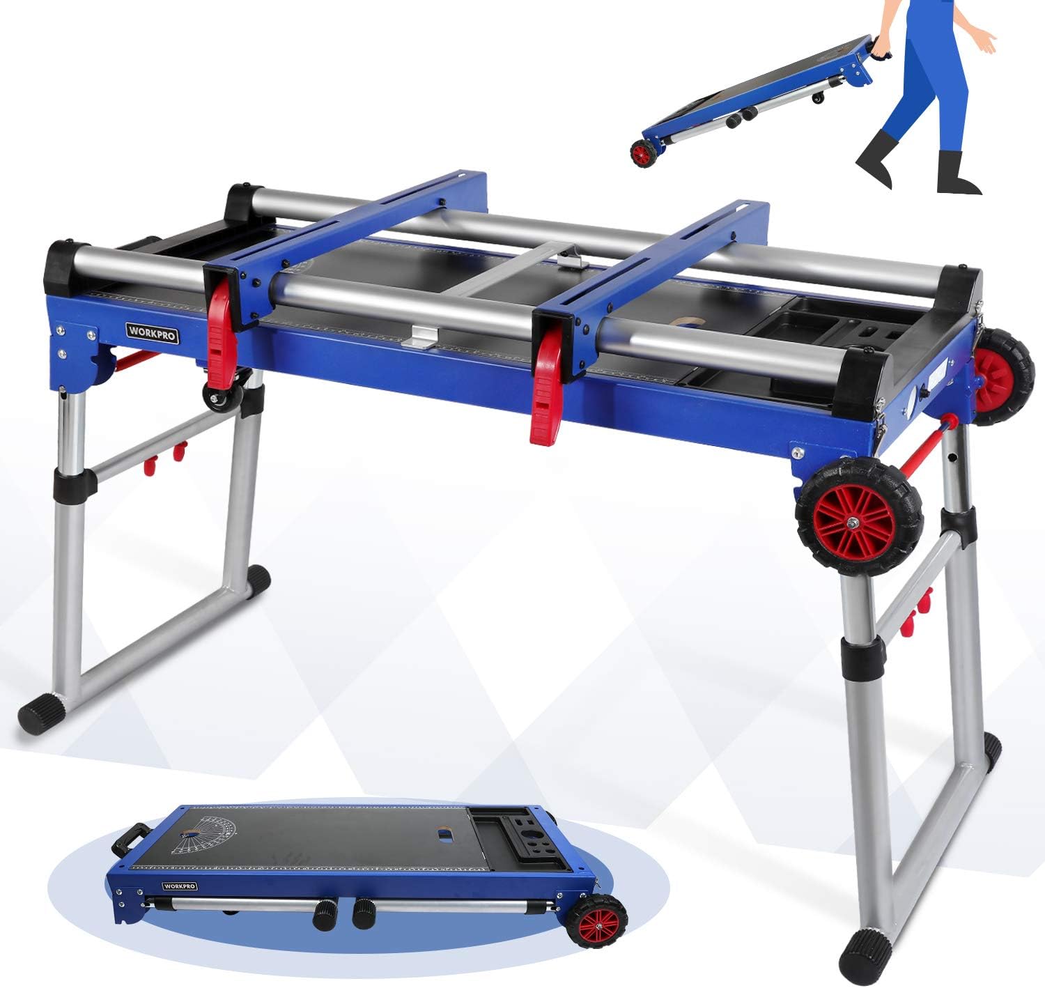 WORKPRO Miter Saw Stand, 5-in-1 Portable Workbench, Quick Folding Work Table with Detachable Miter Saw Stand & Height Adjustable Legs