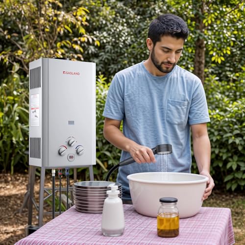 GASLAND BE158 Propane Tankless Water Heater 6L, Outdoor Portable Hot Water Heater, Overheating Protection, Easy to Install