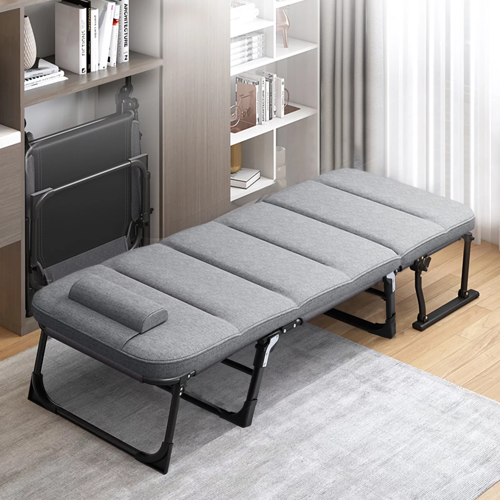 Slsy 3 in 1 Folding Sofa Bed, Portable Folding Bed with Mattress & Pillow, 6 Position Adjustable Convertible Chair, Rollaway Guest Bed Fold Out Bed